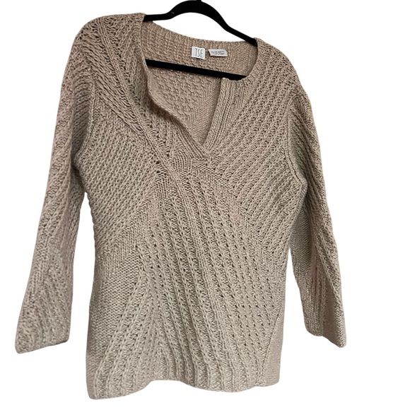 Vintage TSE Women’s Chunky Knit Sweater Cashmere Angora Wool in Tan size Large - Picture 2 of 5